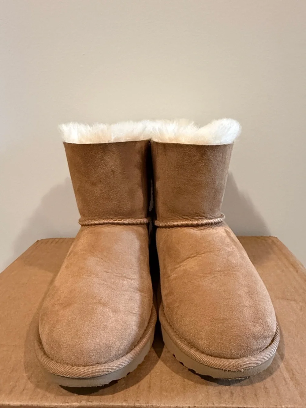 UGG Kids Chestnut Sheepskin Boots with White Fur Trim